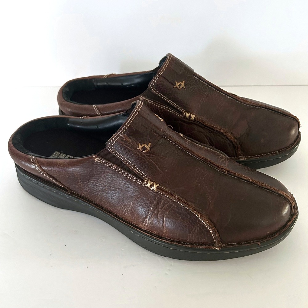 Drew Jackson Mules Mens 12W Brown Leather Comfort Orthopedic Slip On Shoes